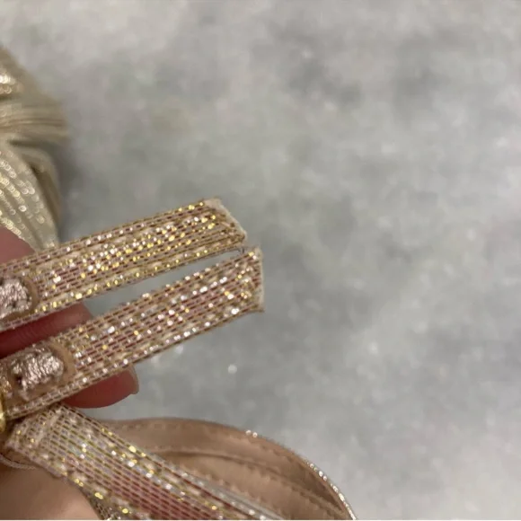 LOEFFLER RANDALL Camellia Platinum Gold Pleated Knot Bow Sandals - Picture 10 of 10